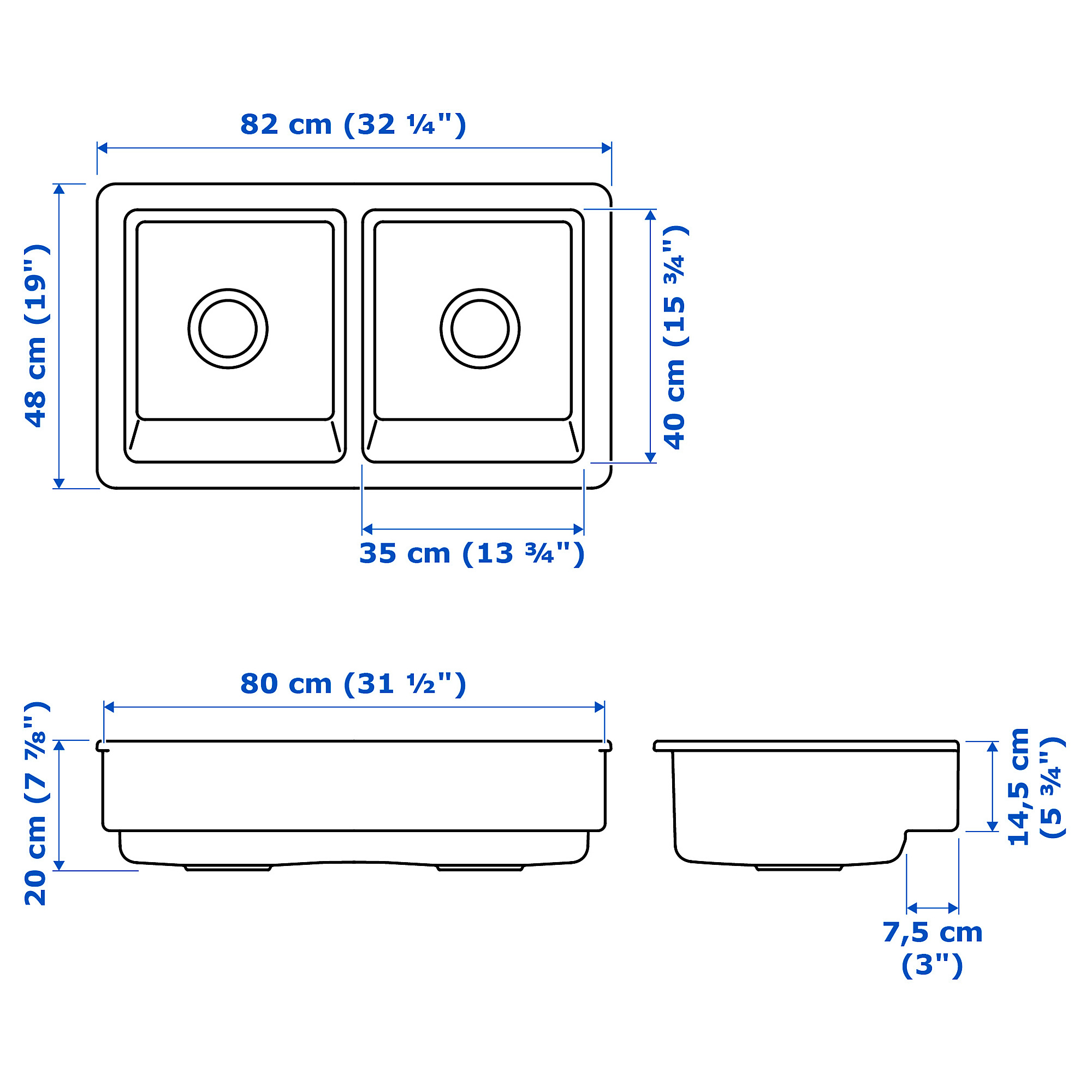 HAVSEN sink bowl, 2 bowls w visible front