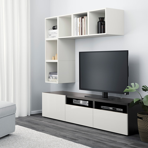 BESTÅ/EKET - cabinet combination for TV, white/black-brown/high-gloss/white | IKEA Taiwan Online - PE617933_S4