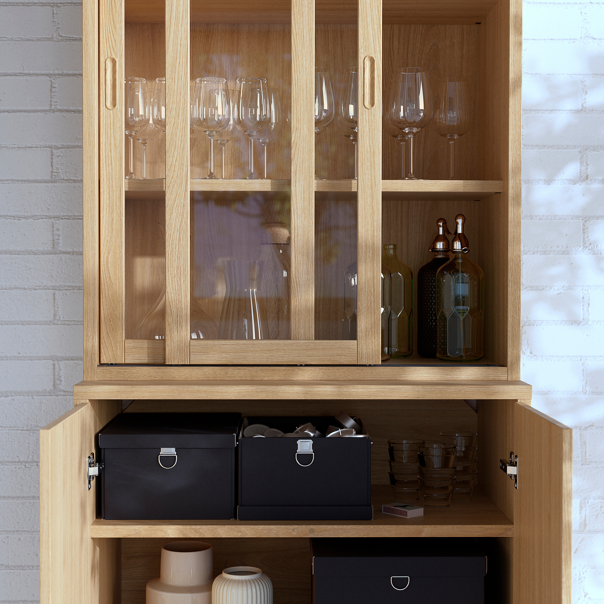 TONSTAD storage comb w sliding glass doors