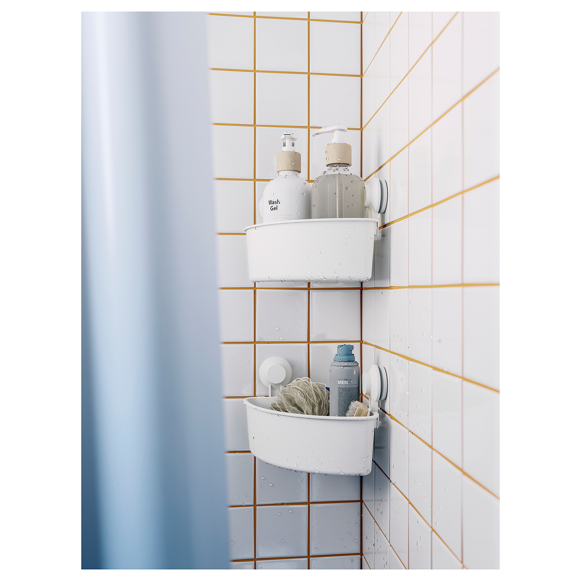 TISKEN corner shelf unit with suction cup
