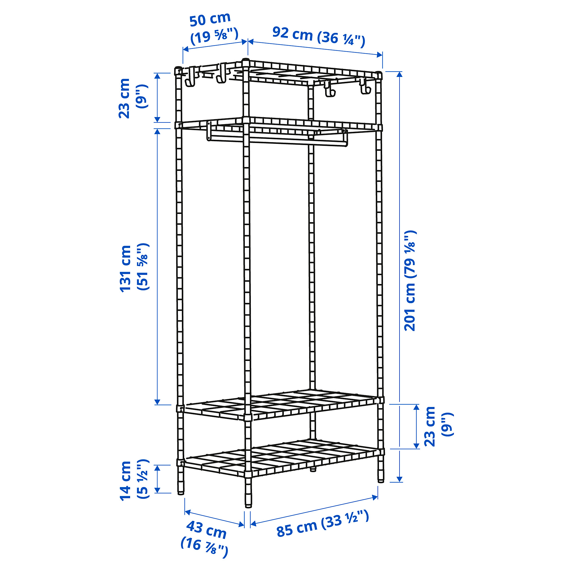 OMAR shelving unit with clothes rail