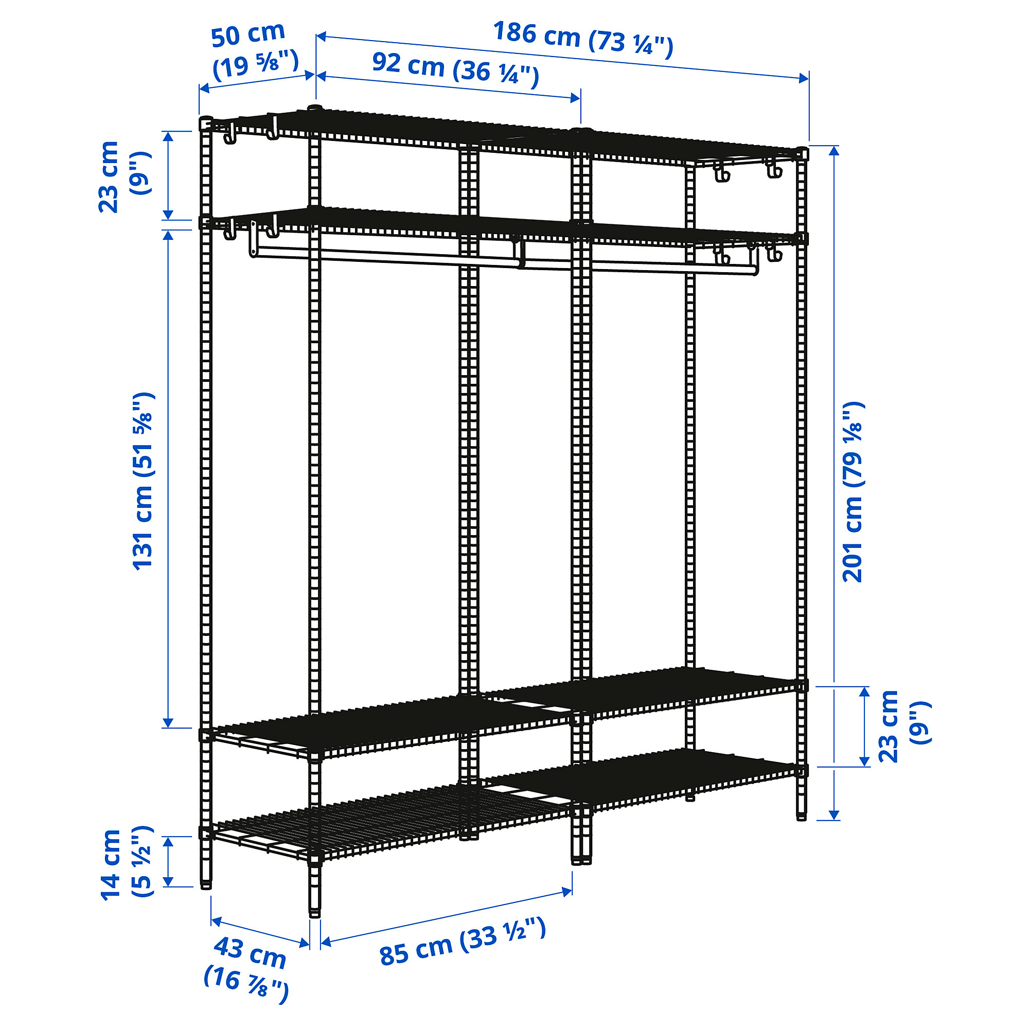 OMAR shelving unit with clothes rail