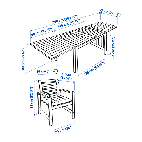 ÄPPLARÖ - table+4 chairs w armrests, outdoor, brown stained/Kuddarna beige | IKEA Taiwan Online - PE798434_S4