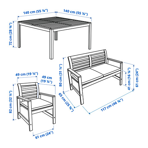 ÄPPLARÖ - table+6 chairs armr+bench, outdoor, brown stained/Frösön/Duvholmen beige | IKEA Taiwan Online - PE798408_S4