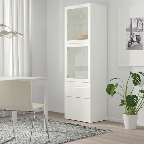BESTÅ - storage combination w glass doors, white/Selsviken high-gloss/white clear glass | IKEA Taiwan Online - PE744486_S4