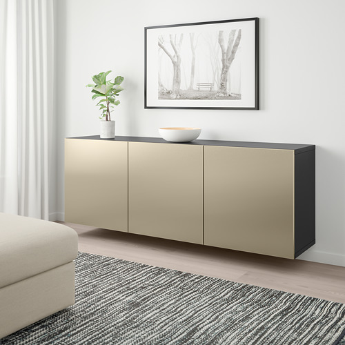 BESTÅ - wall-mounted cabinet combination, black-brown/Riksviken light bronze effect | IKEA Taiwan Online - PE744504_S4