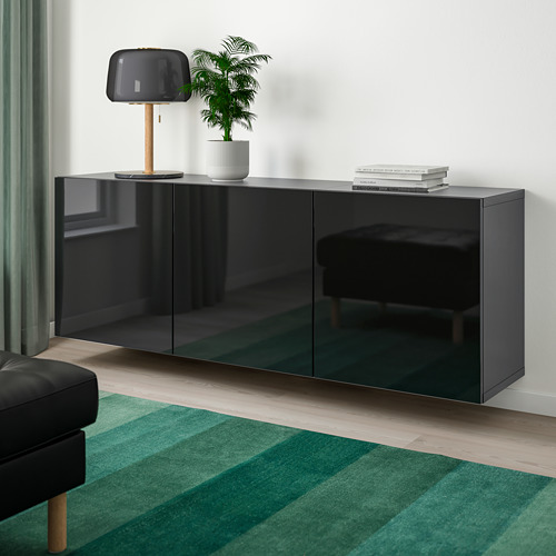 BESTÅ - wall-mounted cabinet combination, black-brown/Selsviken high-gloss/black | IKEA Taiwan Online - PE744501_S4