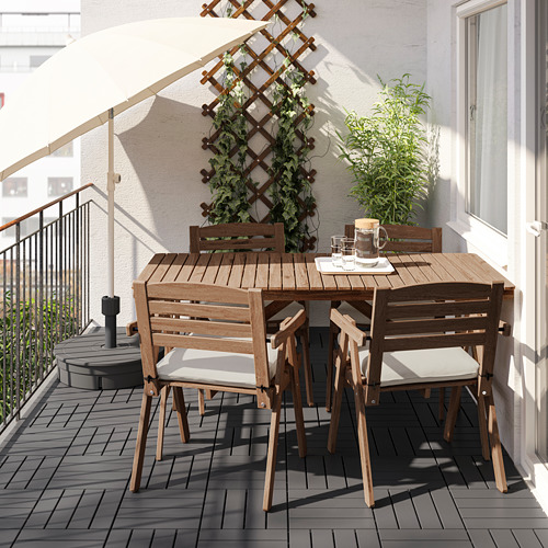 FALHOLMEN - table+4 chairs w armrests, outdoor, light brown stained/Frösön/Duvholmen beige | IKEA Taiwan Online - PE798493_S4