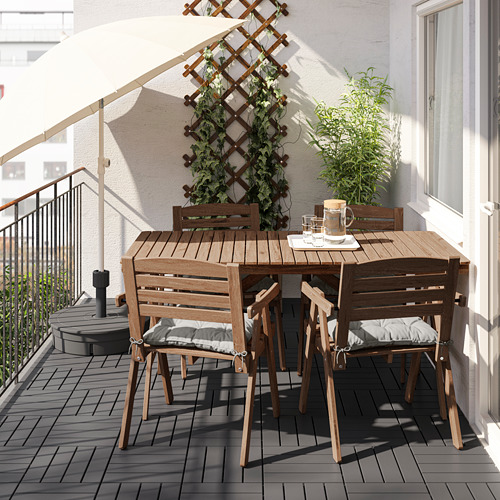 FALHOLMEN - table+4 chairs w armrests, outdoor, light brown stained/Kuddarna grey | IKEA Taiwan Online - PE798490_S4