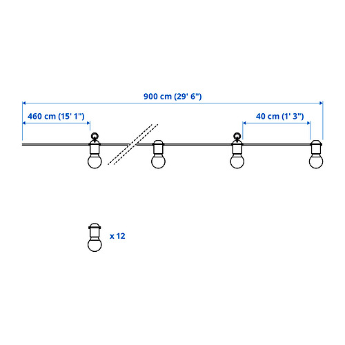 SVARTRÅ LED裝飾燈串/12個燈泡
