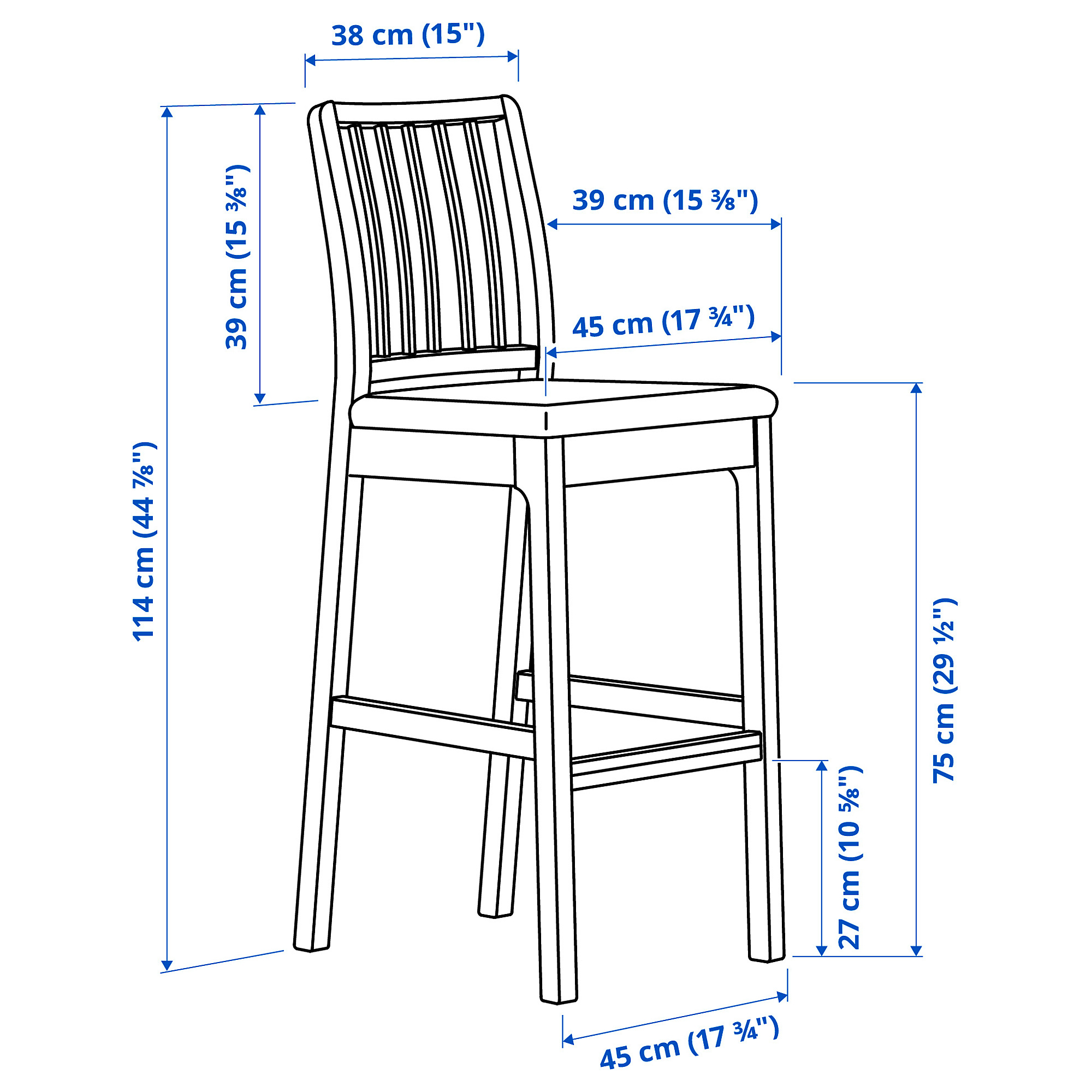 EKEDALEN bar stool with backrest