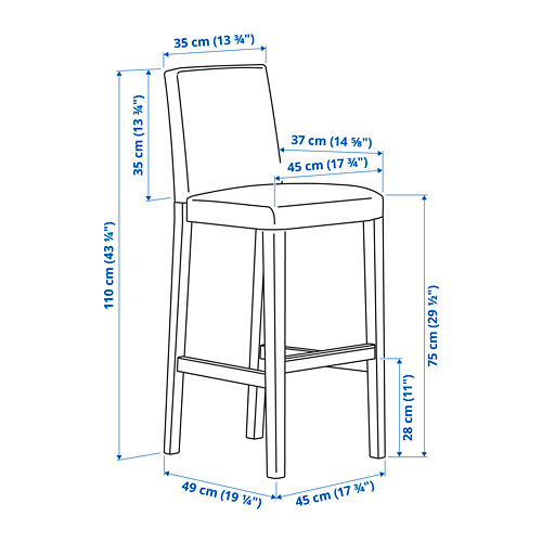 BERGMUND bar stool with backrest frame black 75 cm IKEA Taiwan Online