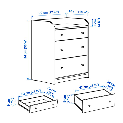 HAUGA - 抽屜櫃/3抽, 白色 | IKEA 線上購物 - PE798882_S4