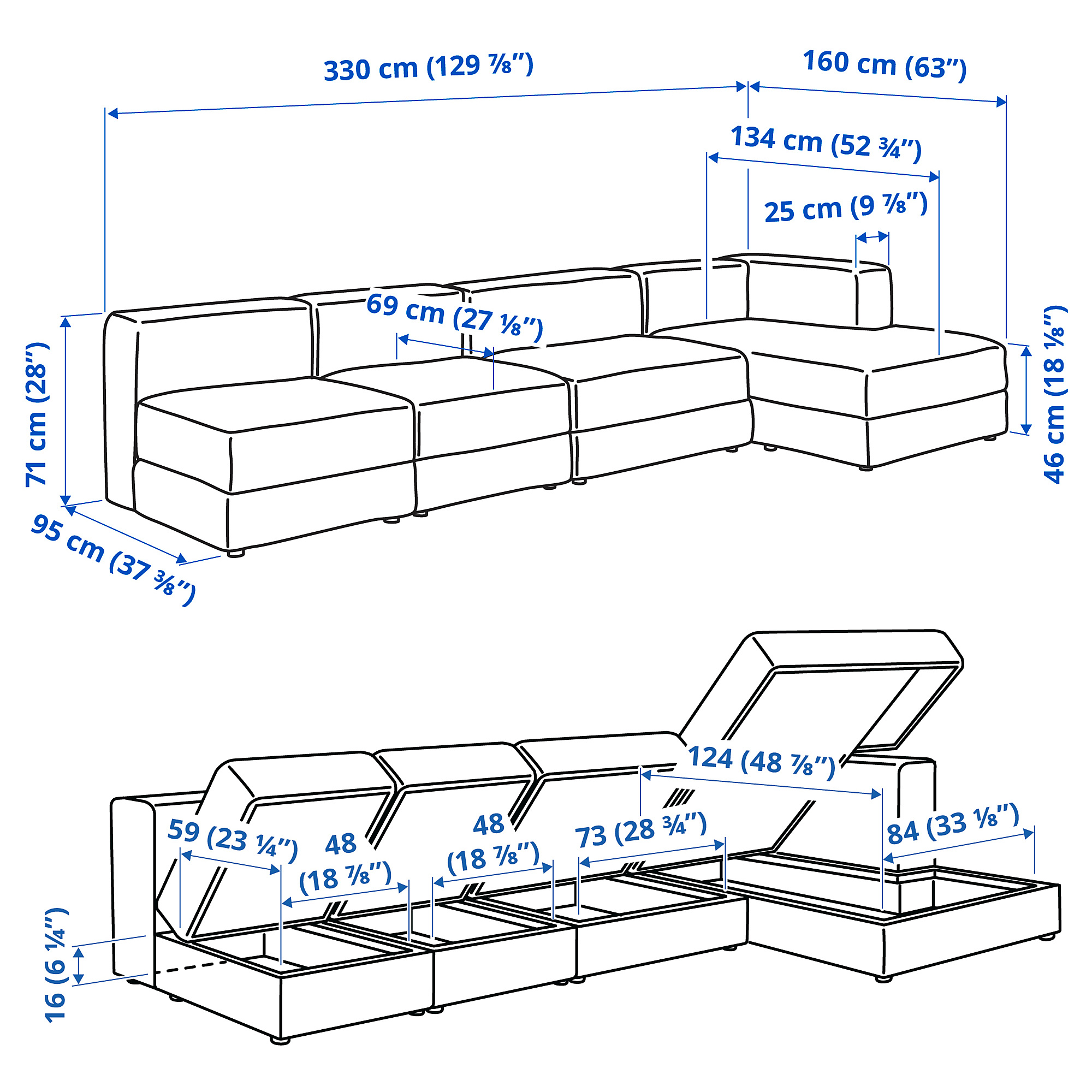 JÄTTEBO 4,5-seat mod sofa w chaise longue