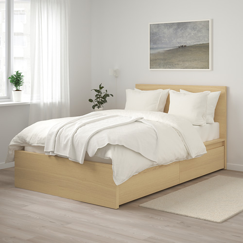 MALM high bed frame 2 storage boxes white stained oak veneer