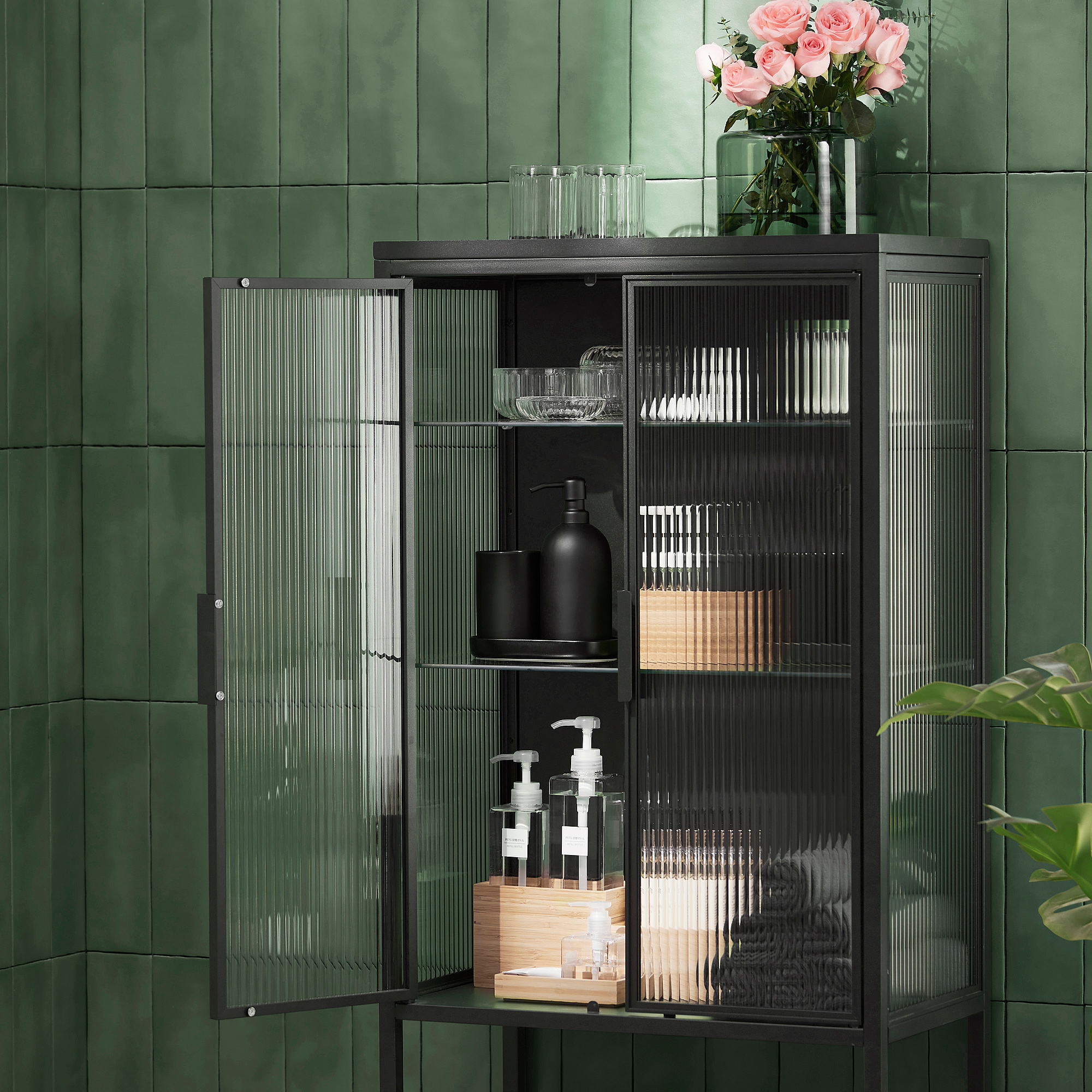 MOSSJÖN glass-door cabinet with 2 doors