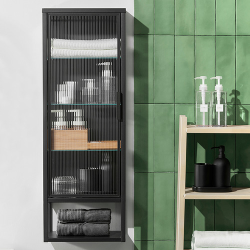 MOSSJÖN wall cabinet w shelves/glass door