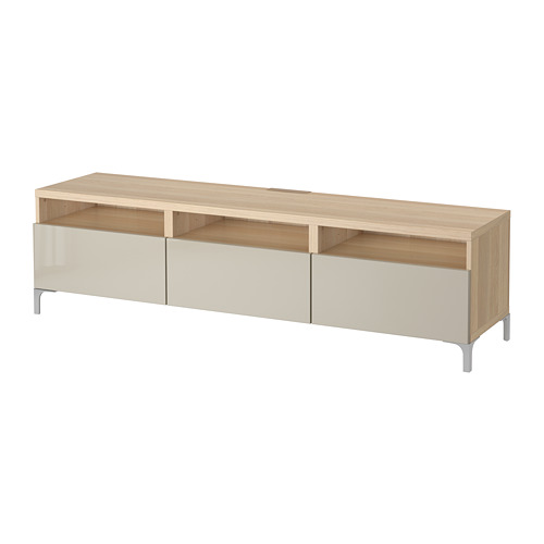 BESTÅ - TV bench with drawers, white stained oak effect/Selsviken high-gloss/beige, 180x40x48 cm | IKEA Taiwan Online - PE705290_S4