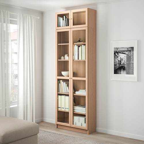 BILLY/OXBERG - bookcase combination/glass doors, white stained oak veneer/glass | IKEA Taiwan Online - PE664933_S4