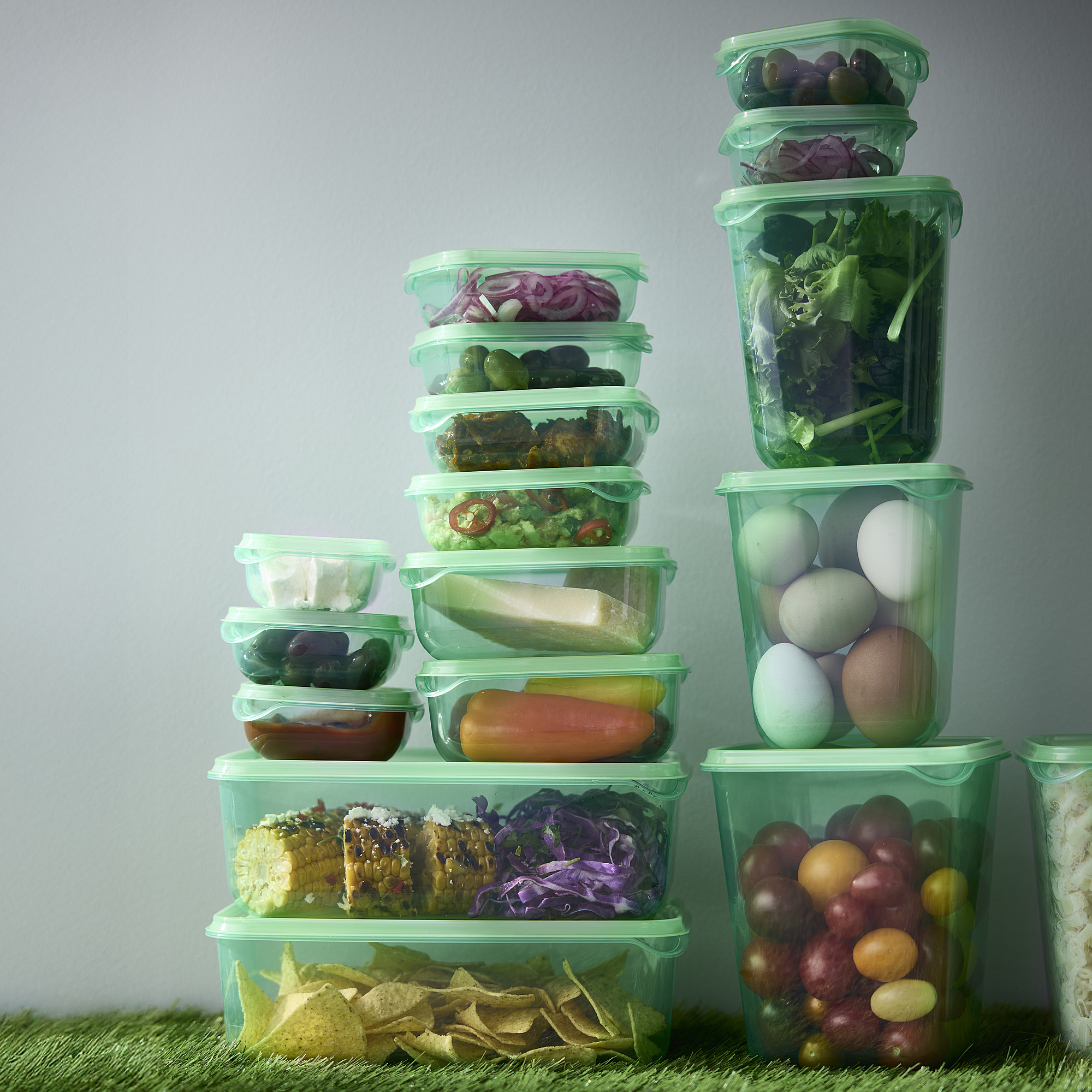 PRUTA food container with lid, set of 17
