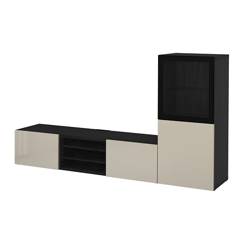 BESTÅ - TV storage combination/glass doors, black-brown/Selsviken high-gloss/beige clear glass | IKEA Taiwan Online - PE705679_S4