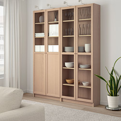 BILLY/OXBERG - bookcase with panel/glass doors, brown ash veneer/glass | IKEA Taiwan Online - PE714608_S3