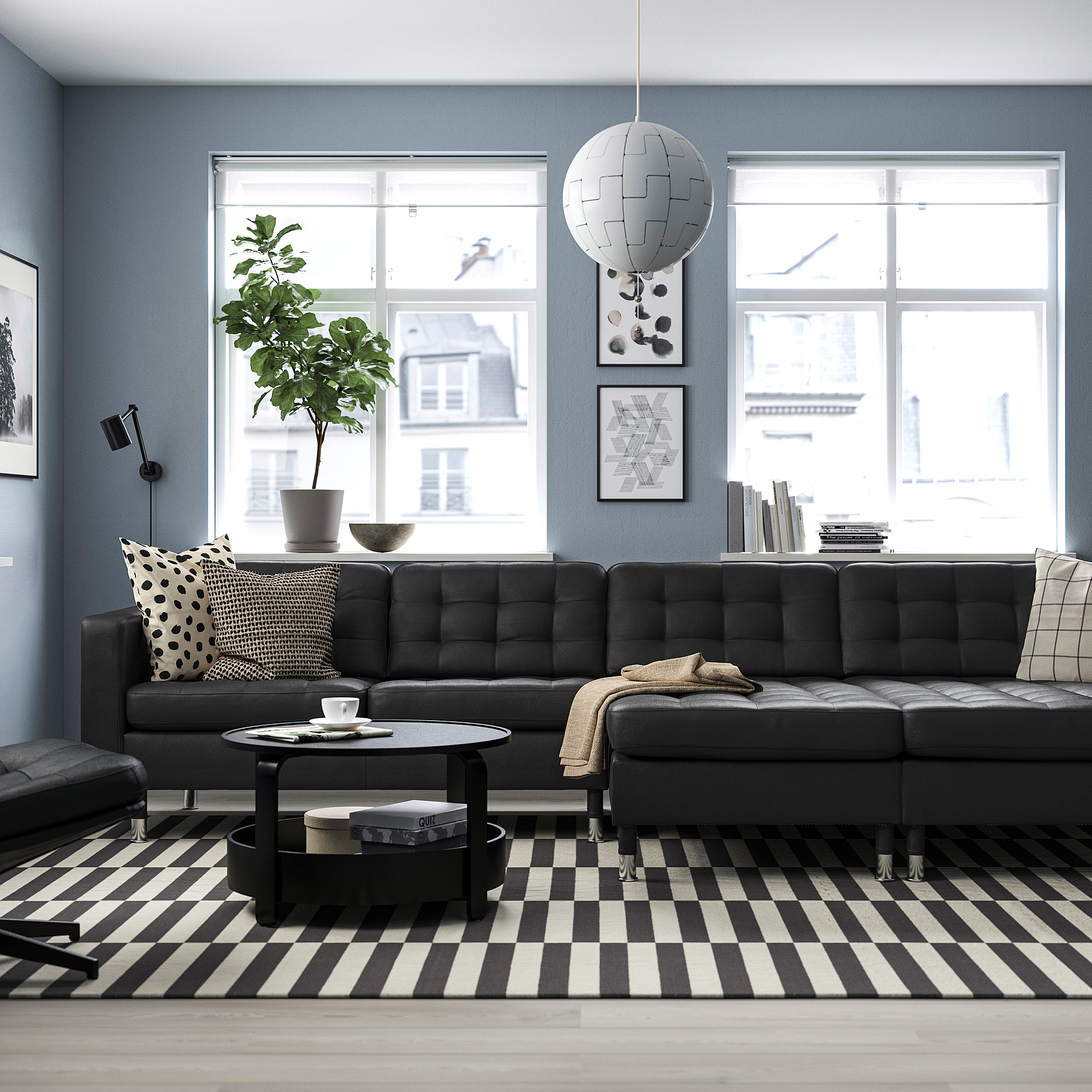 LANDSKRONA 4-seat sofa with chaise longues