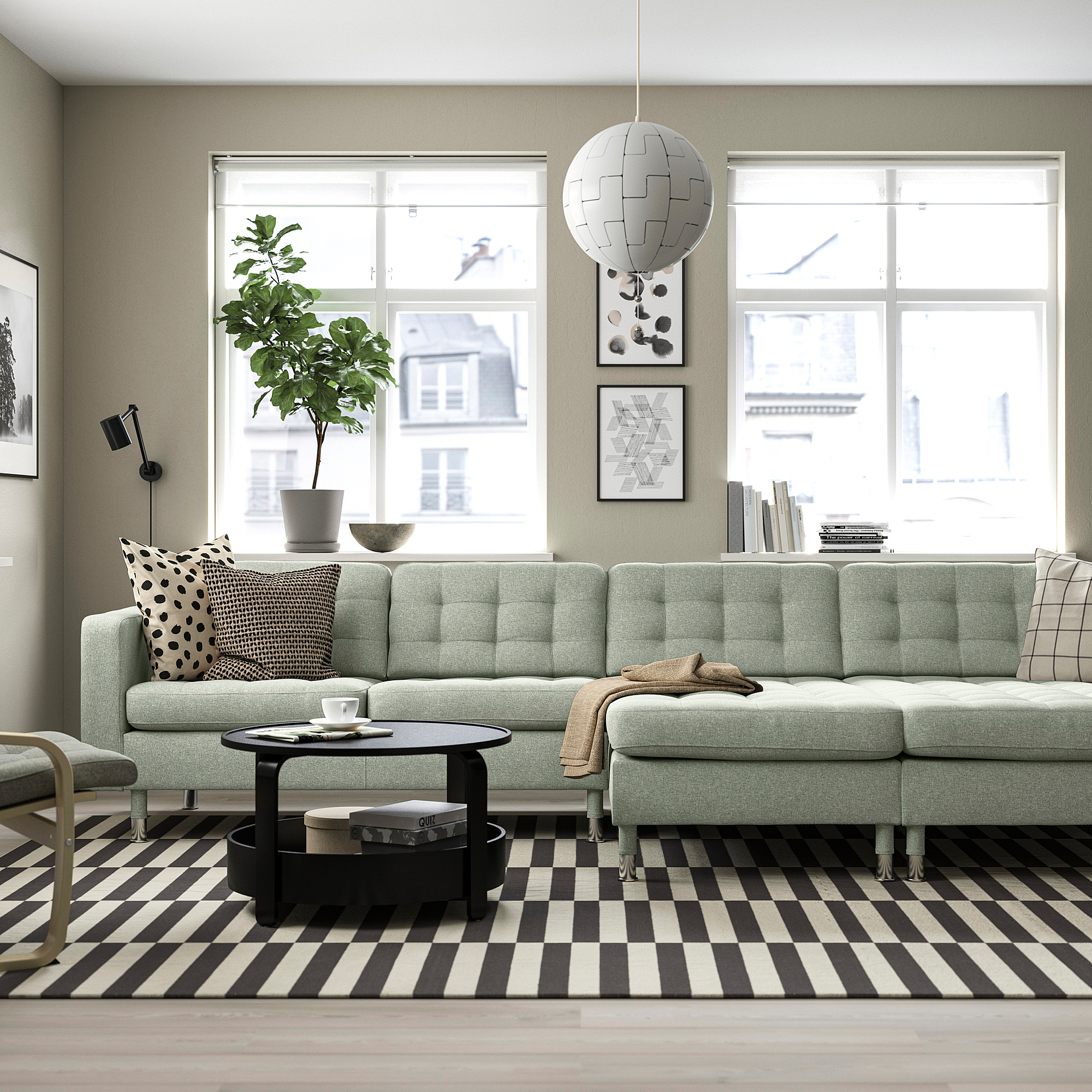LANDSKRONA 4-seat sofa with chaise longues