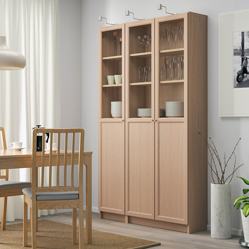 BILLY/OXBERG - bookcase with panel/glass doors, white stained oak veneer/glass | IKEA Taiwan Online - PE714525_S4