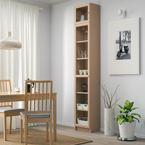 BILLY/OXBERG - bookcase with glass door, white stained oak veneer/glass | IKEA Taiwan Online - PE714289_S4