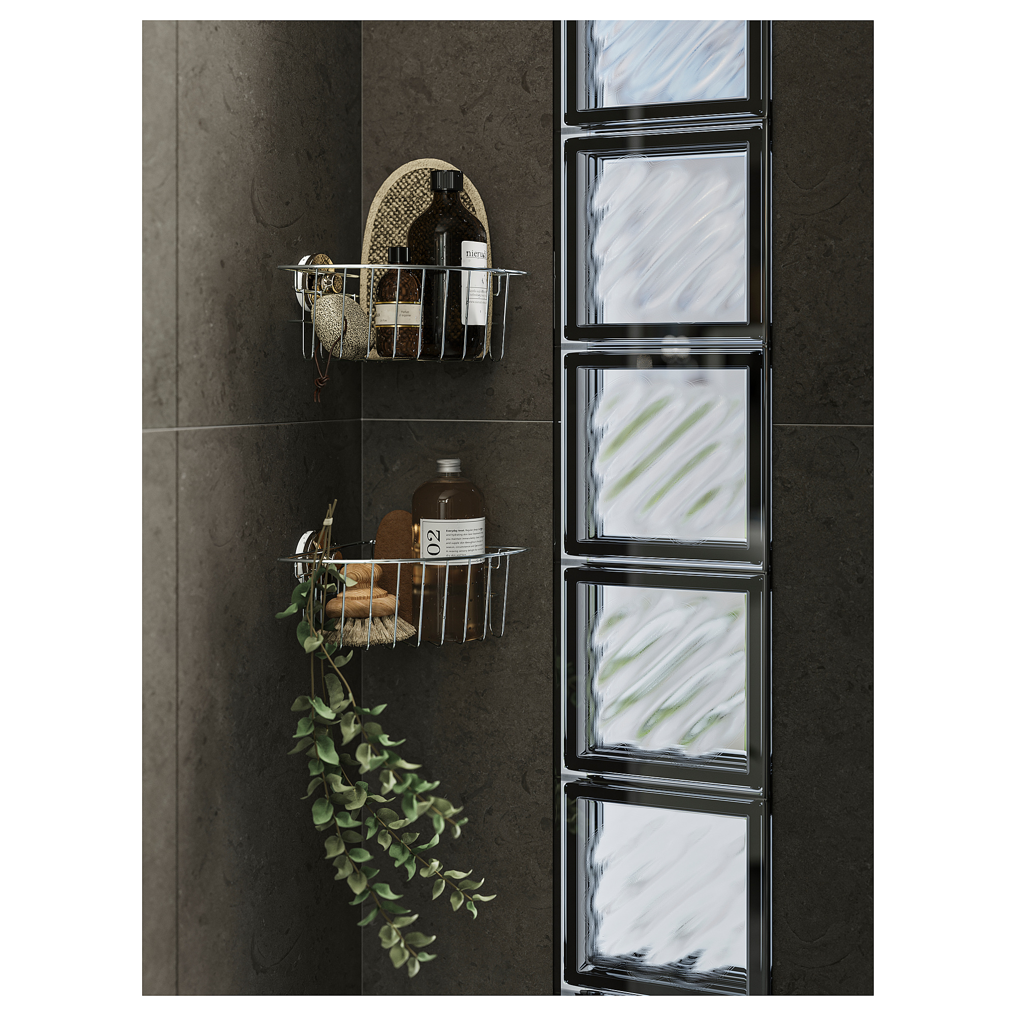 KROKFJORDEN corner shelf unit with suction cup