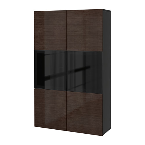 BESTÅ - storage combination w glass doors, black-brown/Selsviken high-gloss/brown smoked glass | IKEA Taiwan Online - PE535136_S4