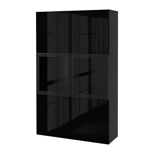 BESTÅ - storage combination w glass doors, black-brown/Selsviken high-gloss/black clear glass | IKEA Taiwan Online - PE535139_S4