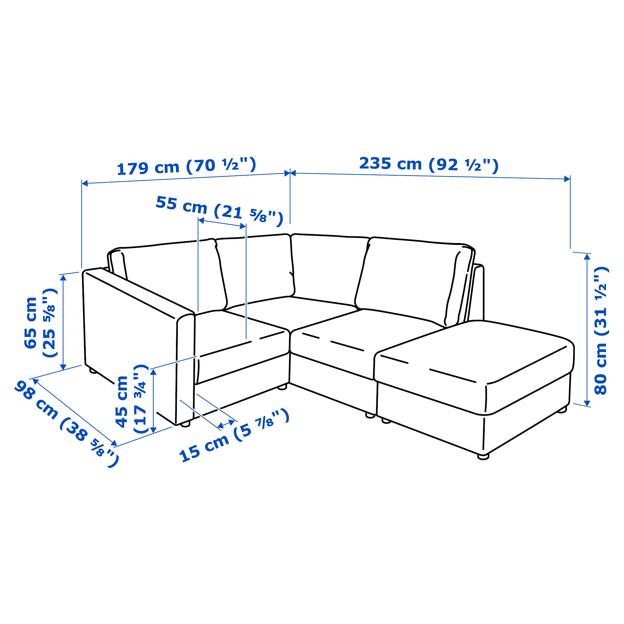 VIMLE corner sofa, 3-seat