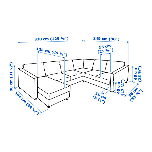 VIMLE - corner sofa, 5-seat, with chaise longue/Grann/Bomstad black | IKEA Taiwan Online - PE746470_S4