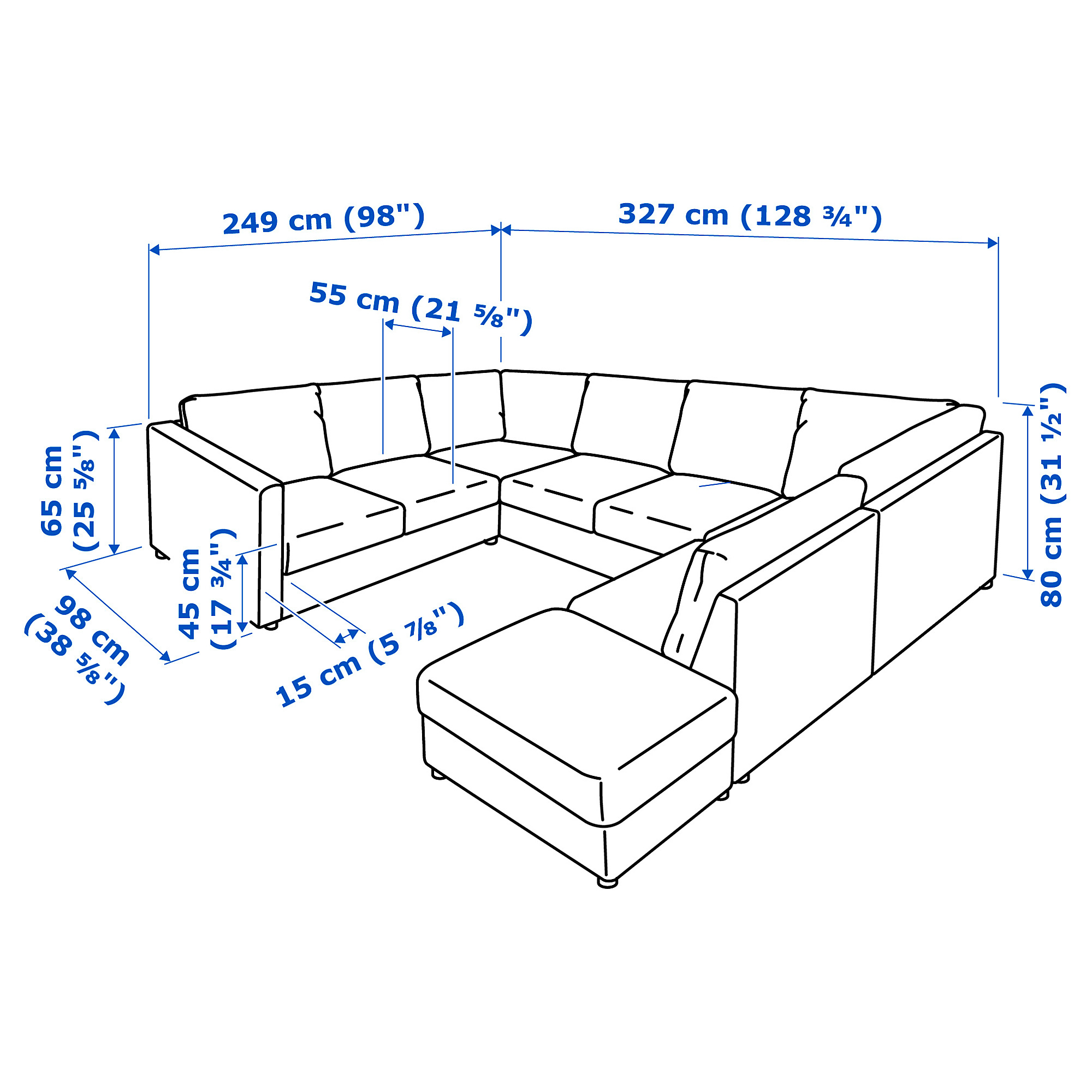 VIMLE u-shaped sofa, 6 seat