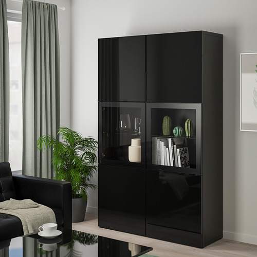 BESTÅ - storage combination w glass doors, black-brown/Selsviken high-gloss/black clear glass | IKEA Taiwan Online - PE746534_S4