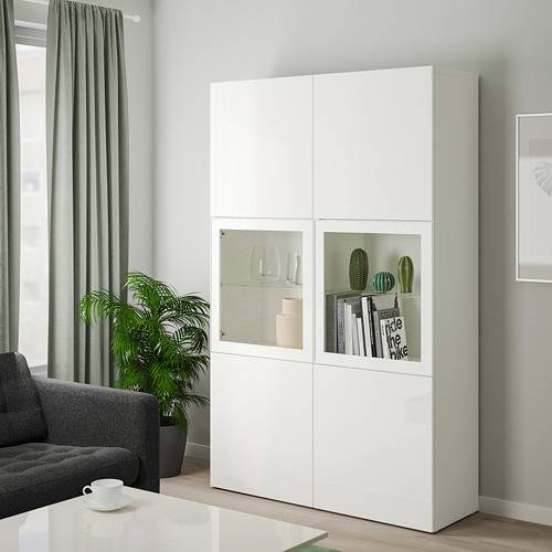 BESTÅ - storage combination w glass doors, white/Selsviken high-gloss/white clear glass | IKEA Taiwan Online - PE746545_S4
