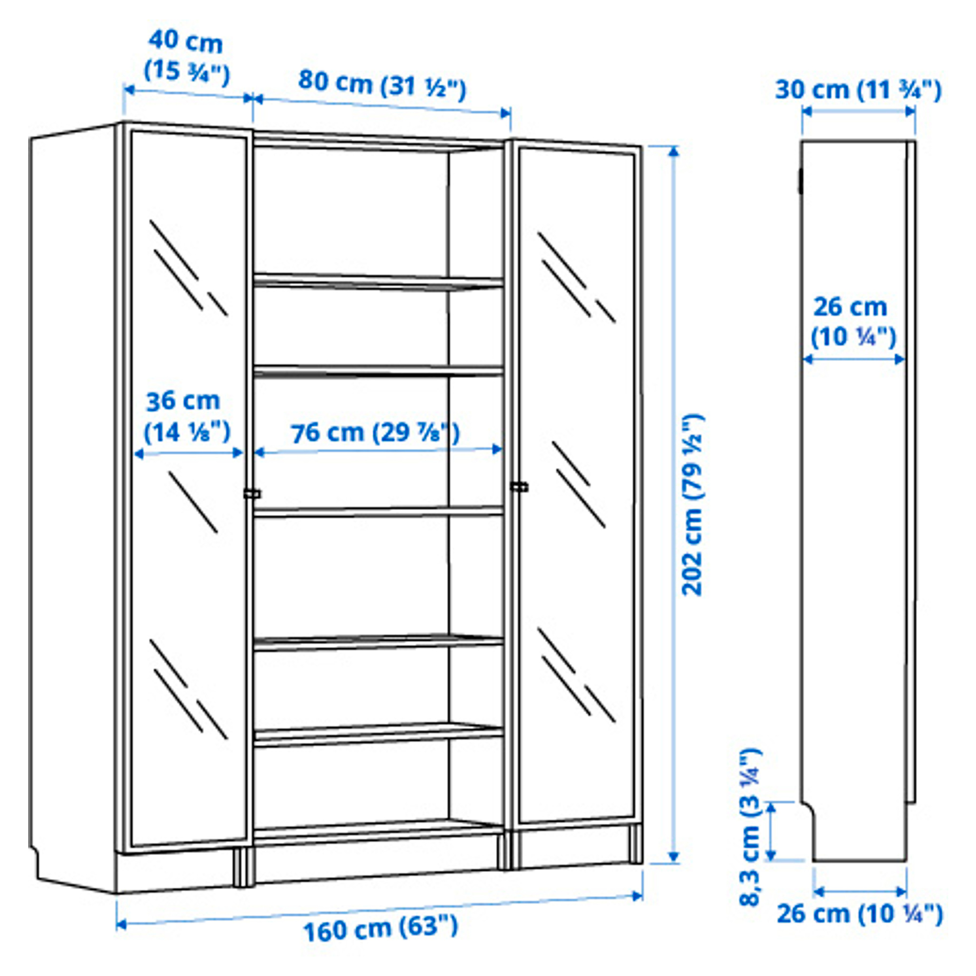 BILLY/HÖGBO bookcase combination w glass doors