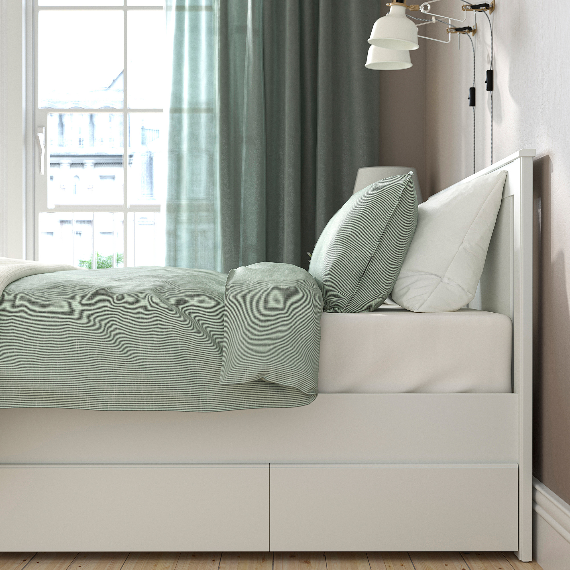 SONGESAND bed frame with 4 storage boxes