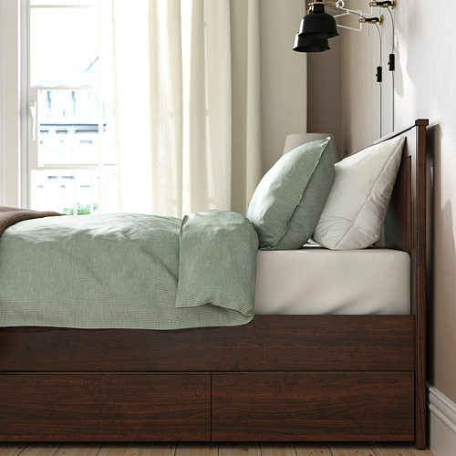 SONGESAND - bed frame with 2 storage boxes, brown/Lönset SONGESAND - bed frame with 2 storage boxes, brown/Lönset