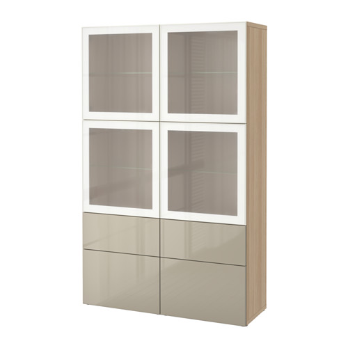 BESTÅ - 玻璃門櫃組合, 染白橡木紋/Selsviken 高亮面/米色霧面玻璃 | IKEA 線上購物 - PE535109_S4