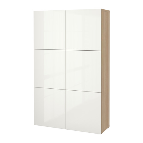 BESTÅ - storage combination with doors, white stained oak effect/Selsviken high-gloss/white, 120x42x193 cm | IKEA Taiwan Online - PE535072_S4
