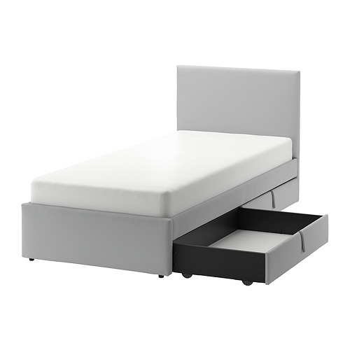 GLADSTAD upholstered bed, 2 storage boxes