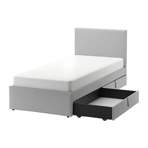 GLADSTAD - upholstered bed, 2 storage boxes, Kabusa light grey | IKEA Taiwan Online - PE884728_S4