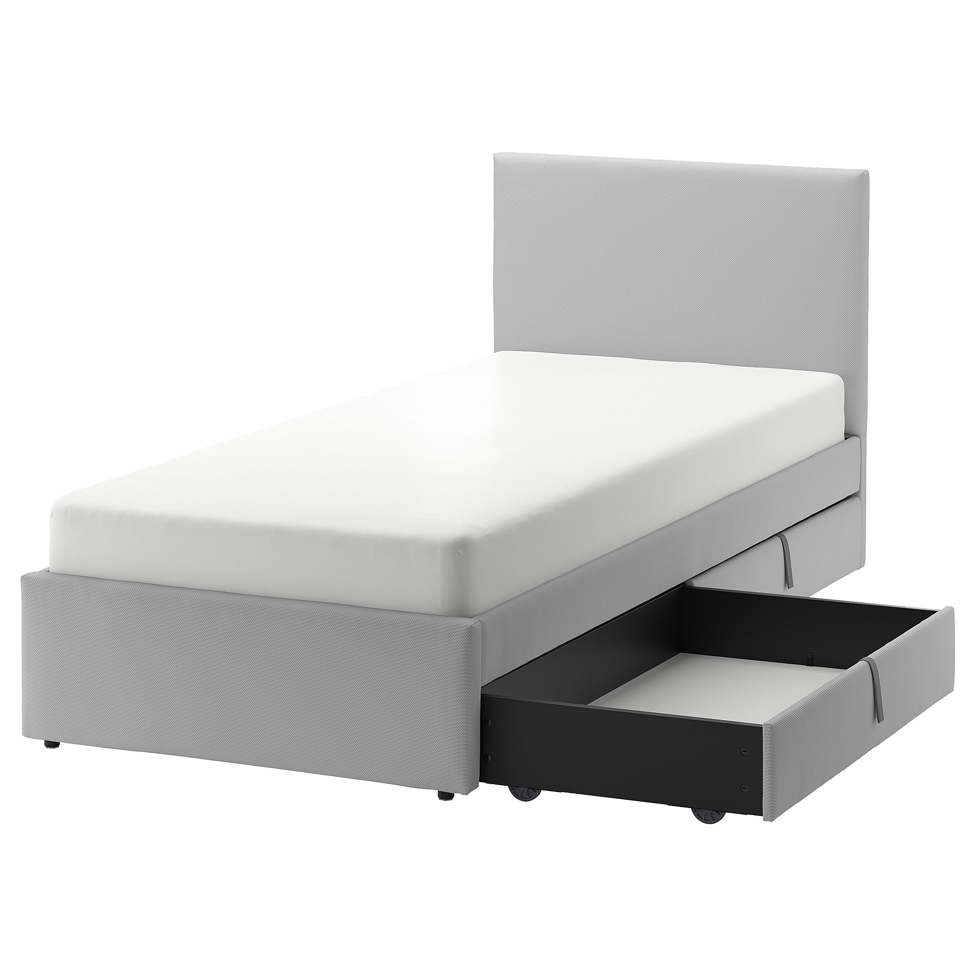 GLADSTAD upholstered bed, 2 storage boxes