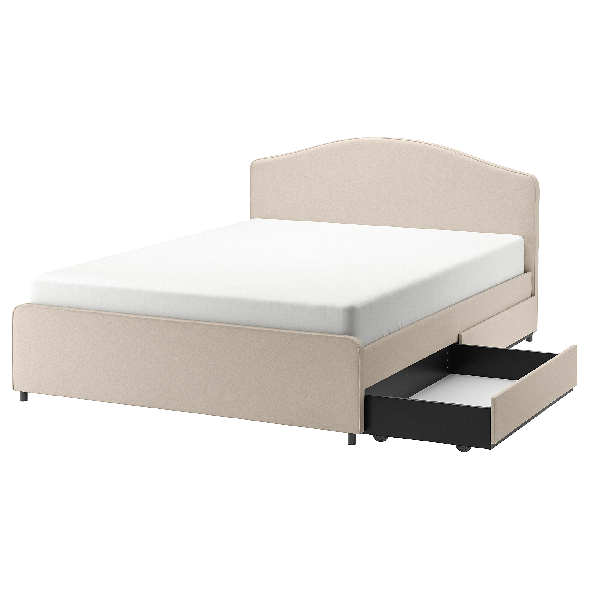 HAUGA upholstered bed, 2 storage boxes