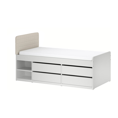 SLÄKT - bed frame with storage, incl headboard/Vissle beige, 90x200 cm | IKEA Taiwan Online - PE990721_S4