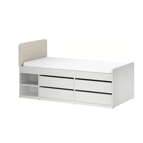 SLÄKT - 床框附床底收納盒, 含床頭板/Vissle 米色, 90x200 公分 | IKEA 線上購物 - PE990721_S4