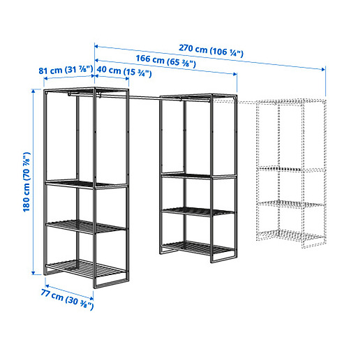 JOSTEIN shelving unit with clothes rod